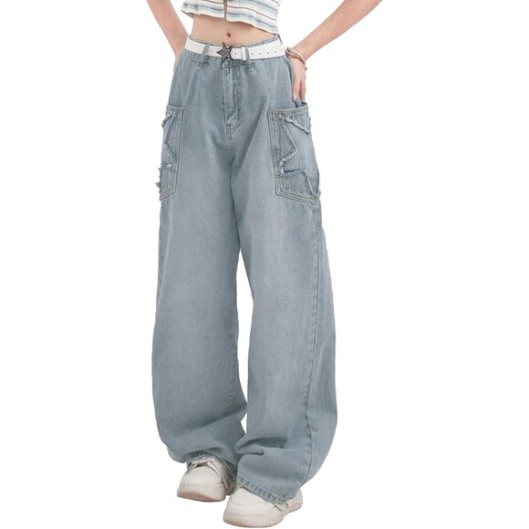 Cute Star Y2K Cargo Jeans - Comfortable High Waist Style for Daily Wear - Picture 1 of 6